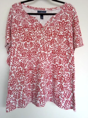 Camisa Plus 4X estampado blanco y rojo de Karen Scott. Buen estado Foto 1 de 4