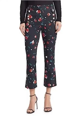 NUEVO Pantalones Acampanados Derek Lam 10 Crosby Para Mujer Talla 4 Cintura Alta Negros Florales Recortados Foto 1 de 4