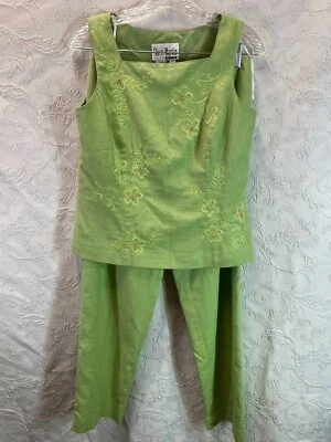 Sheri Martin New York Petite Women's 2Pc Matching Blouse & Pants Green Size 8P - Image 1 of 4