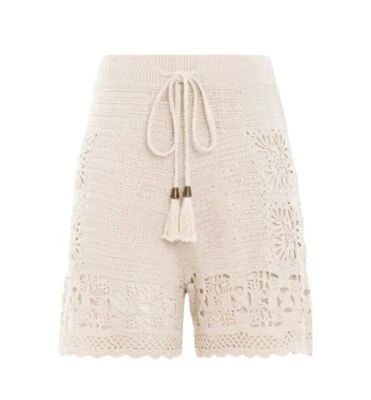 Zimmermann Chintz Hand Crocheted Shorts | Natural/Cream, Drawstring High Waist - Image 1 of 4