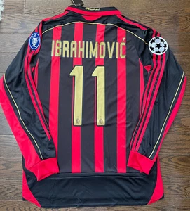 AC Milan 2007/08 Ibrahimovic #11 Jersey Bwin Sponsor Long Sleeve UCL Patch Retro - Picture 1 of 6
