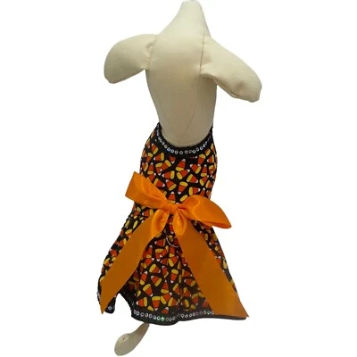 VESTIDO DE PERRO HECHO A MANO HALLOWEEN ESTAMPADO DE DULCES VESTIDO ARNÉS PARA PERROS XS con lazo de pelo gratis Foto 1 de 4