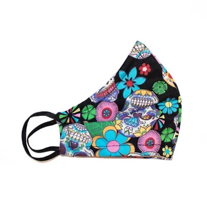 Dia de los Muertos Pattern Dual-Layer Jersey-Lined Cotton Face Mask Couture Cut - Picture 1 of 2