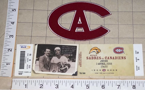 2008 BUFFALO SABRES vs MONTREAL CANADIENS CENTENNIAL NHL HOCKEY PATCH & TICKET Cover