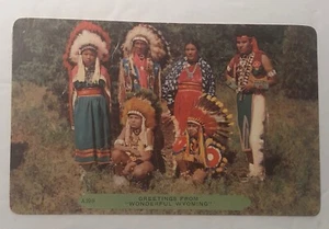 Postcard GREETINGS FROM “WONDERFUL WYOMING” Native American Family - Picture 1 of 2