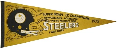 Vintage 1975 Steelers Super Bowl IX I was There Facsimile Signatures Pennant - Image 1 of 4