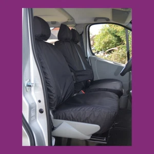 Vauxhall Vivaro 2006-14 Cubiertas de asiento delanteras (con reposabrazos) impermeables negras a medida - Imagen 1 de 2