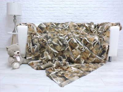 Selten! Orylag Rex Pelz Decke Brown Grau King Glamour Pelz Überwurf 641 - Bild 1 von 4