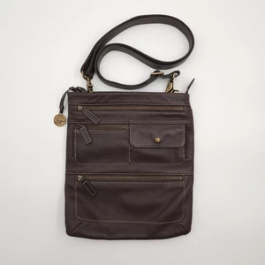 Vintage Levenger Brown Leather Shoulder Strap Messenger Bag Purse Zipper Pockets - Picture 1 of 24