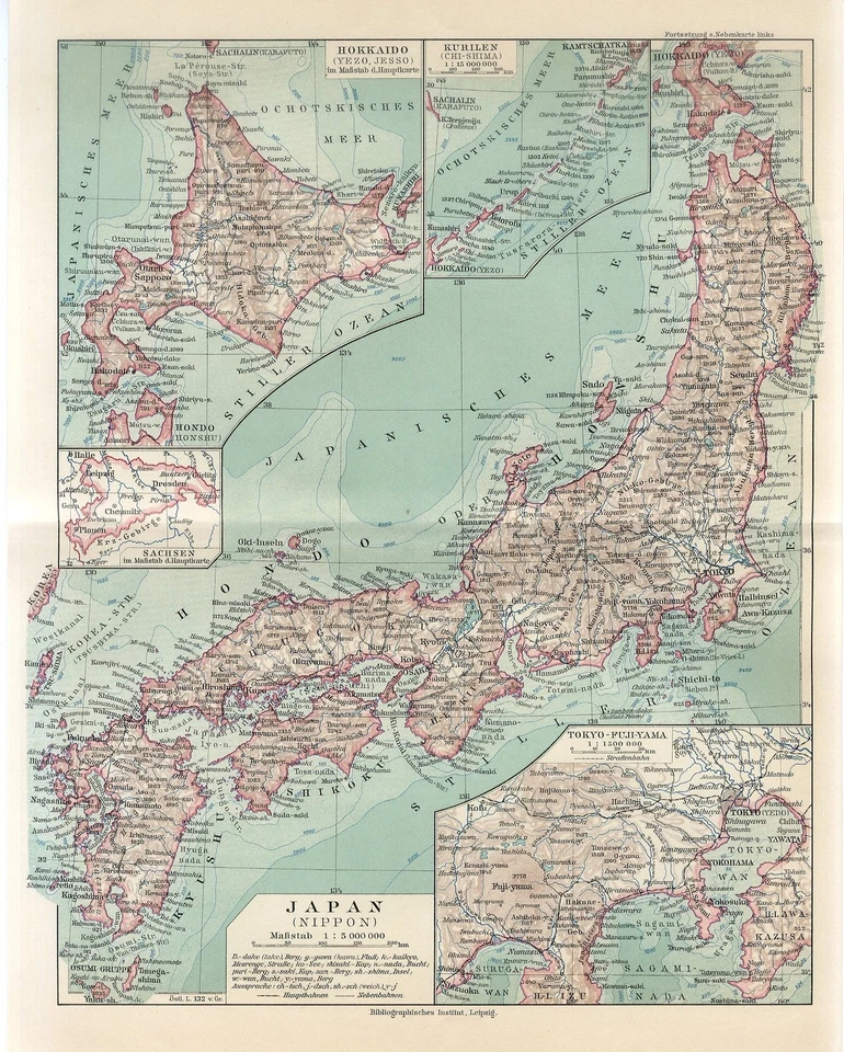 1920s JAPAN NIPPON TOKYO FUJIYAMA HOKKAIDO KURIL ISLANDS Antique Map - Image 1 of 1
