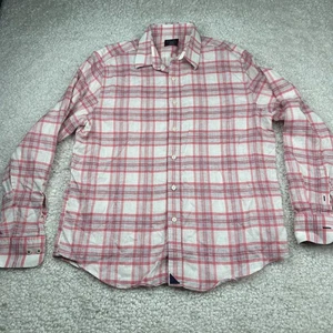 UNTUCKIT Shirt Mens Large Pink Plaid Nylon Long Sleeve Button Up 100% Linen - Picture 1 of 8