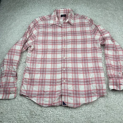 UNTUCKIT Shirt Mens Large Pink Plaid Nylon Long Sleeve Button Up 100% Linen - Image 1 of 4