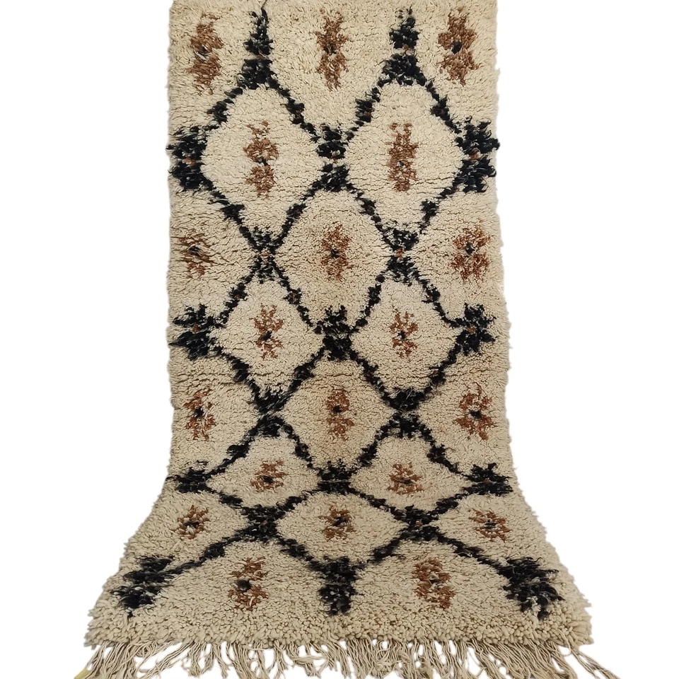 Handmade Vintage Moroccan Azilal Rug Berber Geometric Area Carpet Tribal Wool - Image 1 of 4