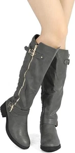 Women's Knee High Wide Calf Low Heel Zipper Wide Calf 17.2" Riding Boots - Picture 1 of 6