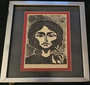 Vintage Signed & Framed Limited Edition Woodblock Print Titled "Christ" - Picture 1 of 5