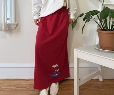 The Quacker Factory 100% Cotton Sailboat Embroidered Red Long Granny Skirt XS - Image 1 of 4