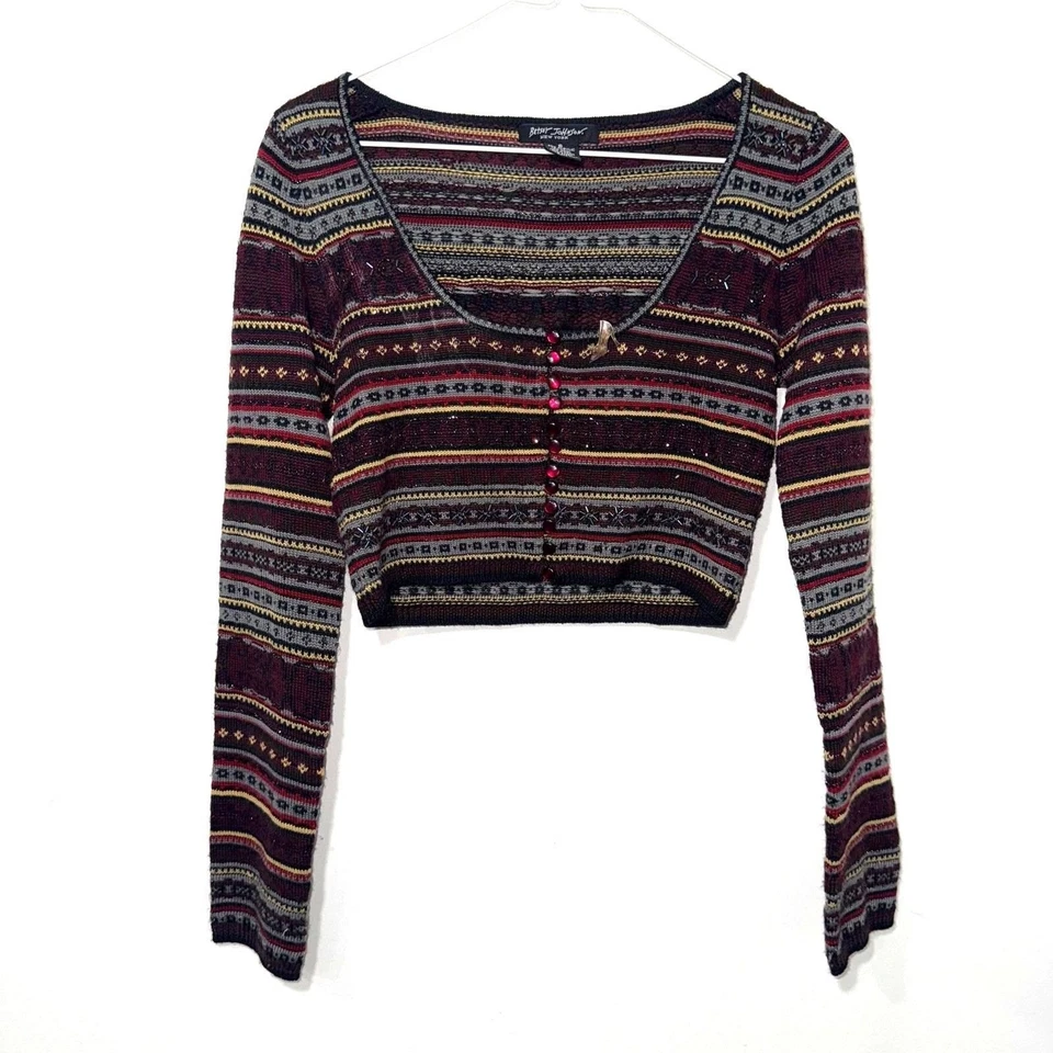 Vintage 90's Y2K Betsey Johnson Cropped Corset Beaded Sweater - Multi Stripe  - Image 1 of 4