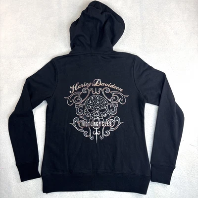 Harley-Davidson Women's Embellished Scroll Skull Hoodie, Black 99162-16VW Sz Lg - Image 1 of 4