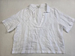 Rachel Zoe 100% Linen Relaxed Collared V Neck Short Sleeve White XL Top Shirt - Picture 1 of 3