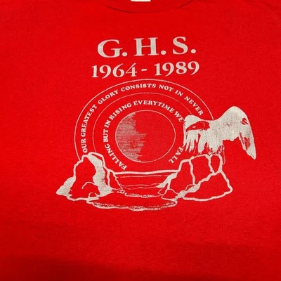 Camisa De Colección Años 80 Escuela Secundaria Para Hombres XL Roja Gráfica Hecha en EE. UU. Puntada Única Foto 1 de 4