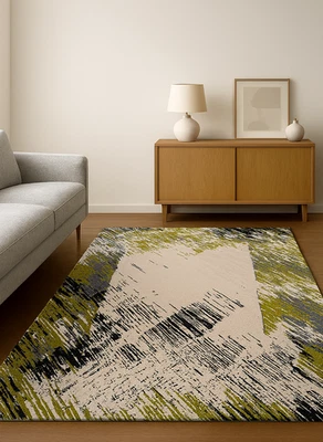 Alfombra moderna abstracta acolchada a mano alfombra de mezcla de lana suave para sala de estar, 5 Foto 1 de 4