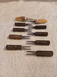10 Vintage Corn On The Cob Holders Skewers SS Japan Wooden And Ceramic Handled - Picture 1 of 7