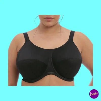 Sujetador deportivo para mujer ELOMI, mezcla de poliamida, con cable de alto impacto, negro, Reino Unido 34JJ Foto 1 de 4