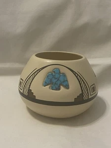 Hopi Kröte mit türkis Vogel Vase Keramik - Bild 1 von 6