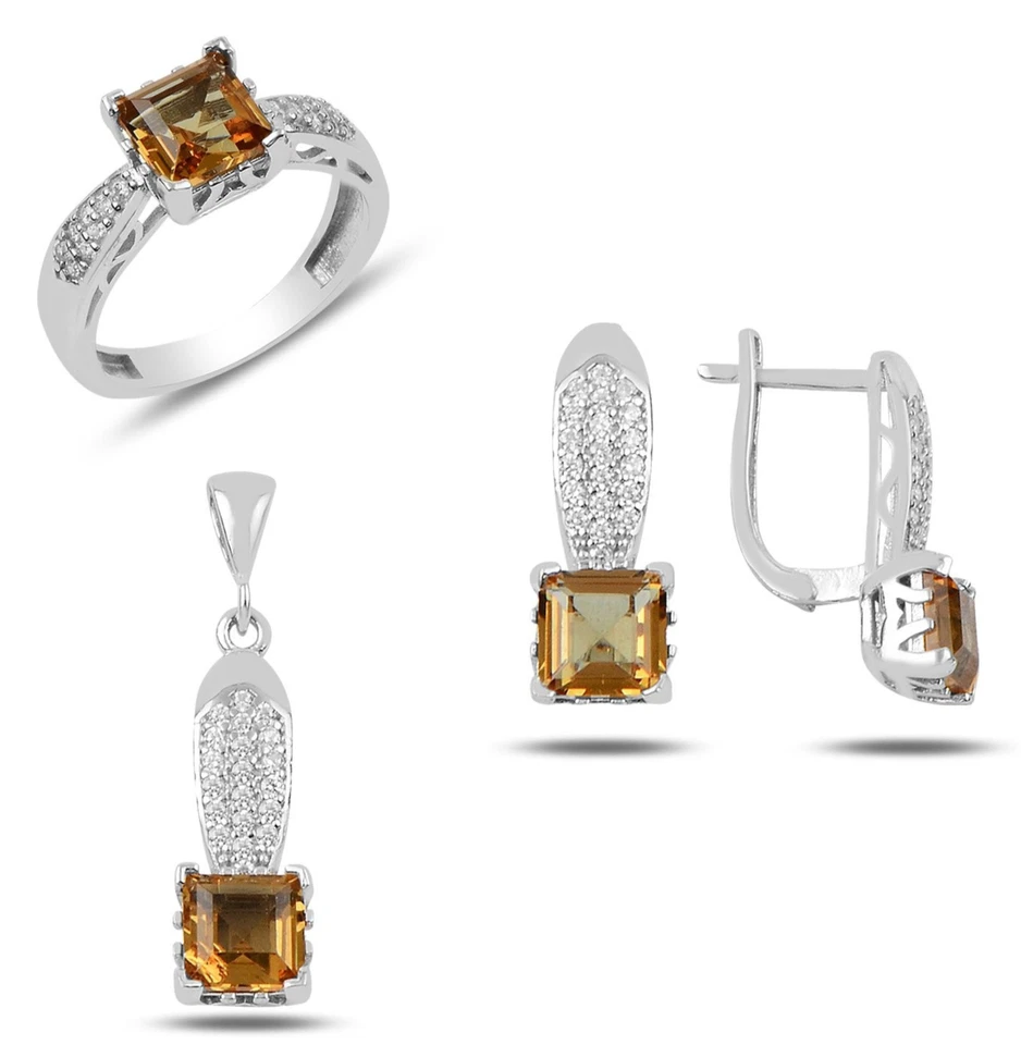 Zultanit Stein 925 Silber Schmuck Baguette Set Kette, Anhänger, Ohrringe + Ring - Bild 1 von 1