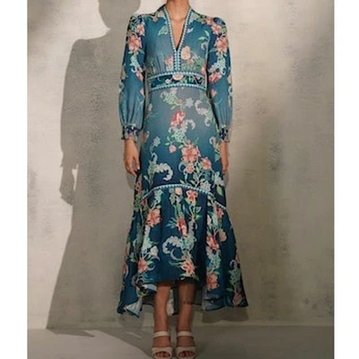 Anthropologie Ranna Gill Betsy Maxi Dress Womens M Ombre Floral Cottage Linen - Image 1 of 4