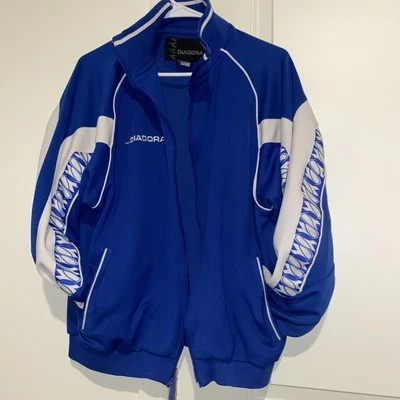 Vintage Diadora Men's Blue and White Jacket - Size Small  - Image 1 of 3