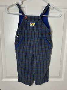Vintage 90s Blooming Kids Colorful Blue Plaid Overalls Baby 9 Months Boys - Picture 1 of 7