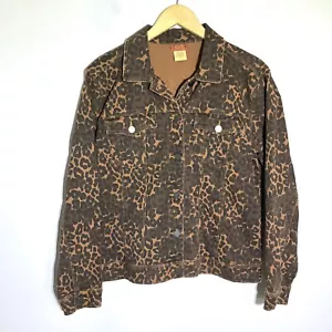 Scully Leopard Print Denim Jacket Western Style Jean Jacket Brown Size M - Picture 1 of 7
