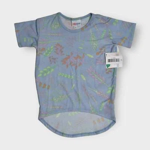 Lularoe Gracie Top Girls Size 4 NWT Pale Blue Botanical Short Sleeve - Picture 1 of 6