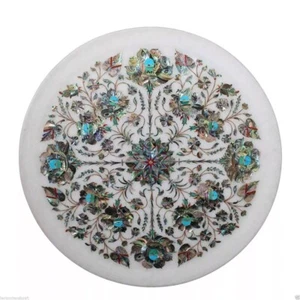 12" White Marble Plate Inlay Work Stone Pietra Dura Handmade Home Decors - Picture 1 of 8