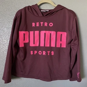 PUMA Girl's Long Sleeve Top Hoodie Size L (12-13) Fig Cropped Pullover Hoodie - Picture 1 of 8
