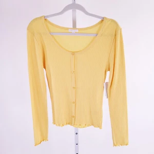 New Abound Long Sleeve Lettuce Edge Pajama Top Yellow Bamboo Size Small - Picture 1 of 9