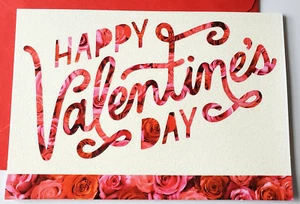 Valentine Card Hallmark Glittery Red Pink Roses Simple Wish for Happiness - Picture 1 of 3