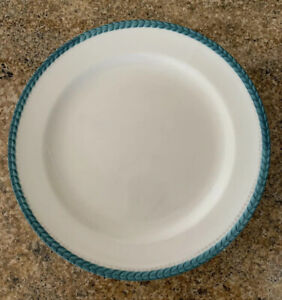 Anthropologie Salad Plate White Turquoise Teal Gold Trim