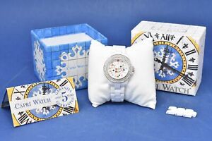 Women's Capri White Stainless Steel Watch With Swarovski Stones, Boxed 