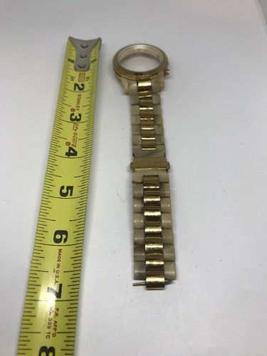 Orologio Michael Kors Bracciale Maglie Custodia Parti Usate Cinturino 20mm Oro Abbronzatura Povera T461