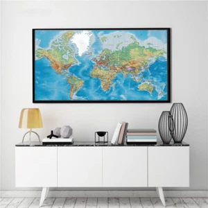Banner World Map Ocean Geography Art Silk Canvas Poster Painting No Frame BM12 - Picture 1 of 10