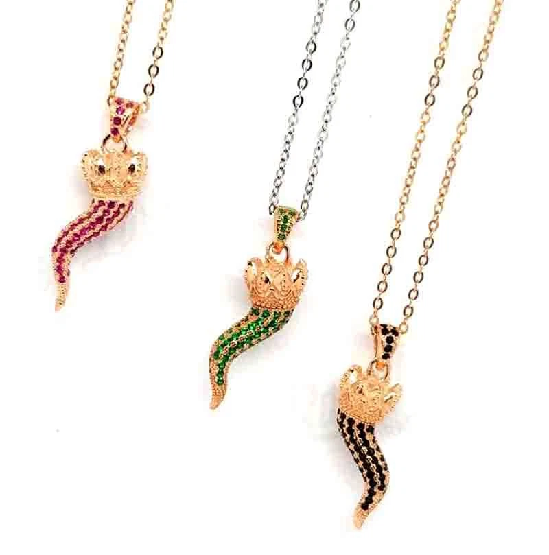 Collana Corno Argento 925 zirconi brillanti colorati gioielli regalo donna rodio - Immagine 1 di 4