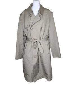 Vintage 80s Double Breasted Trench Coat Mens 44 Beige Spy Belted - Picture 1 of 9