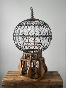 Vintage Antique Wire Victorian Wood Bird Cage Cathedral Dome Sphere Metal 24" - Picture 1 of 9