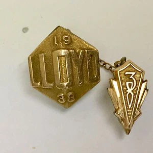LLOYD 1938 GOLD FILLED PINBACK PIN - Picture 1 of 2