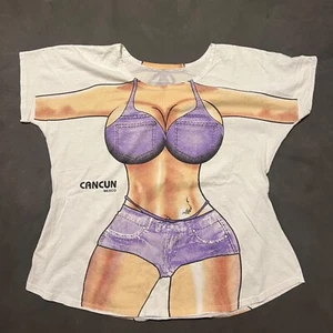 Vintage Swimwear Cover-Up T-Shirt Cancun Purple Bikini All Over Print One Sz - Bild 1 von 10