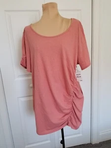 CASLON Womens Ruched Side & Short Sleeve Boat Neck T-Shirt Pink Brick Size XL - Picture 1 of 8