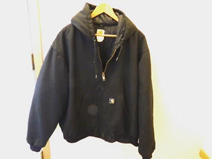 Carhartt Men's Jet Black Quilted Lined Hooded Canvas Jacket Size 2 XL - EUC - Picture 1 of 10