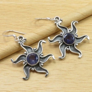 IOLITE 1.5" 925 Sterling Silver Birthday Present Discount Jewelry Collection - Picture 1 of 2